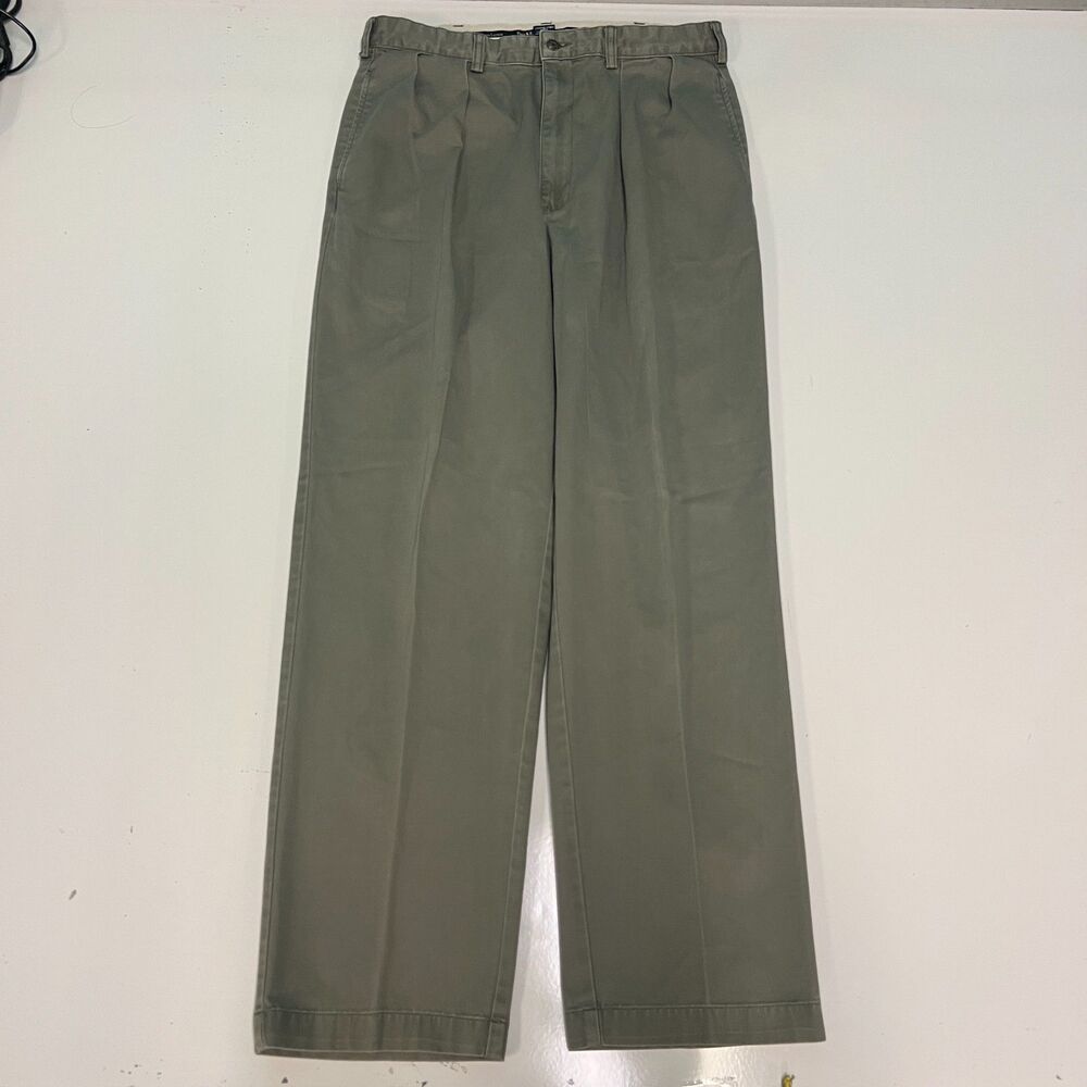 VTG 90s Y2K Polo Ralph Lauren Andrew Men Pants 34x30 Olive Khaki Pleated Chinos